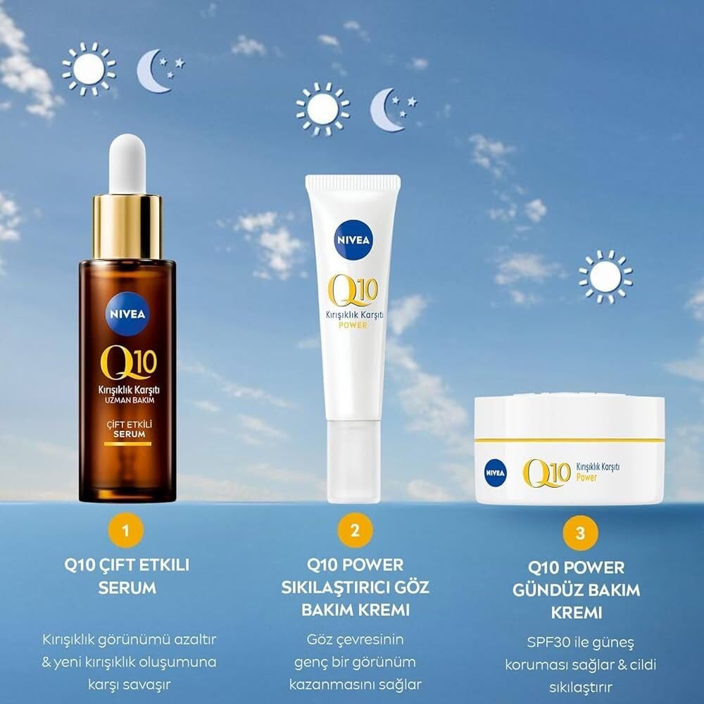 NIVEA Q10 Power Kırışık Karşıtı Sıkılaştırıcı Göz Kremi, 15 ml, Hassas Göz Çevresi, Şişkinlik,Hyaluronik Asit,Kreatin,Hafif Formül