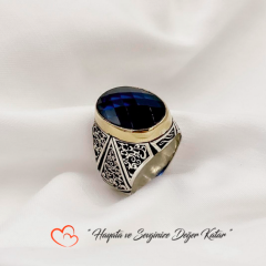 925 ayar gümüş Tasarım Sarmaşık model Desenli Safir Taşlı trend Erkek Yüzük