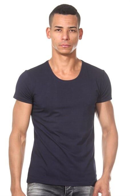 Bisiklet Yaka Lacivert Erkek T-Shirt XXL