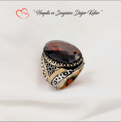 925 ayar gümüş Tasarım trend Yıldız Desenli Garnet Taşlı model Erkek Yüzü