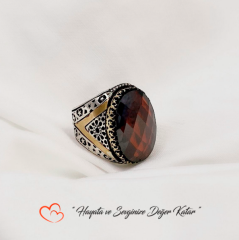 925 ayar gümüş Tasarım trend Yıldız Desenli Garnet Taşlı model Erkek Yüzü