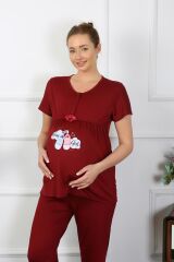 Akbeniz Kadın Kısa Kol Hamile Lohusa Pijama Takımı Bordo 45210