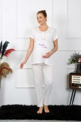 Akbeniz Kadın Kısa Kol Hamile Lohusa Pijama Takımı Ekru 45210