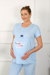 Akbeniz Kadın Kısa Kol Hamile Lohusa Pijama Takımı Mavi 45210