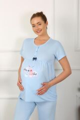 Akbeniz Kadın Kısa Kol Hamile Lohusa Pijama Takımı Mavi 45210