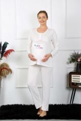Akbeniz Kadın Uzun Kol Hamile Lohusa Pijama Takımı Ekru 45501