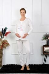 Akbeniz Kadın Uzun Kol Hamile Lohusa Pijama Takımı Ekru 45501