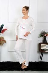 Akbeniz Kadın Uzun Kol Hamile Lohusa Pijama Takımı Ekru 45501
