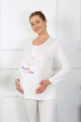 Akbeniz Kadın Uzun Kol Hamile Lohusa Pijama Takımı Ekru 45501