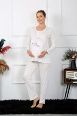Akbeniz Kadın Uzun Kol Hamile Lohusa Pijama Takımı Ekru 45501