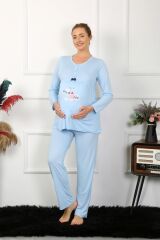 Akbeniz Kadın Uzun Kol Hamile Lohusa Pijama Takımı Mavi 45501