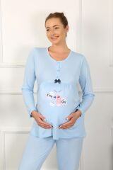 Akbeniz Kadın Uzun Kol Hamile Lohusa Pijama Takımı Mavi 45501