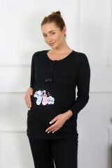Akbeniz Kadın Uzun Kol Hamile Lohusa Pijama Takımı Siyah 45501