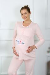 Akbeniz Kadın Uzun Kol Hamile Lohusa Pijama Takımı Pudra 45501