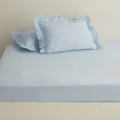 Karaca Home Basic %100 Pamuk Çift Kişilik Düz Çarşaf Mavi