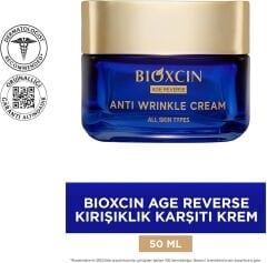 Bioxcin Age Reverse Kırışıklık Karşıtı Gece Kremi 50 ml – Retinol, Kolajen, Hyaluronik Asit ve Bitkisel Kompleks İçerikli – Sıkılaştırıcı ve Dolgunlaştırıcı Etki