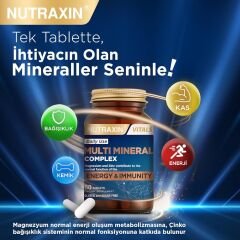 Nutraxin Multi Mineral Complex | 12 Mineral İçeren Takviye | Vegan | 60 Tablet | Kalsiyum, Magnezyum, Çinko, Demir ve Daha Fazlası