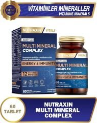 Nutraxin Multi Mineral Complex | 12 Mineral İçeren Takviye | Vegan | 60 Tablet | Kalsiyum, Magnezyum, Çinko, Demir ve Daha Fazlası