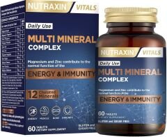 Nutraxin Multi Mineral Complex | 12 Mineral İçeren Takviye | Vegan | 60 Tablet | Kalsiyum, Magnezyum, Çinko, Demir ve Daha Fazlası