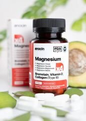 anocin MAGNEZYUM X4 COMPLEX CİTRATE, TAURATE, BİSGLYCİNATE, MALATE + BROMELAİN + KOLAJEN+ H.ASİT+D+B12+B6 30 tablet