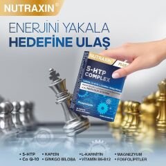 Nutraxin 5-HTP Complex 30 Tablet – L-Karnitin, Ginkgo Biloba, CoQ-10, Vitamin B6 & B12, Çinko ve Bitkisel Ekstreli Ruhsal ve Zihinsel Destek Takviyesi