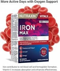 Nutraxin Iron Max 30 Tablet – Demir, C Vitamini, Folik Asit ve B12 Vitamini İçeren Takviye Amazon’un Seçimi
