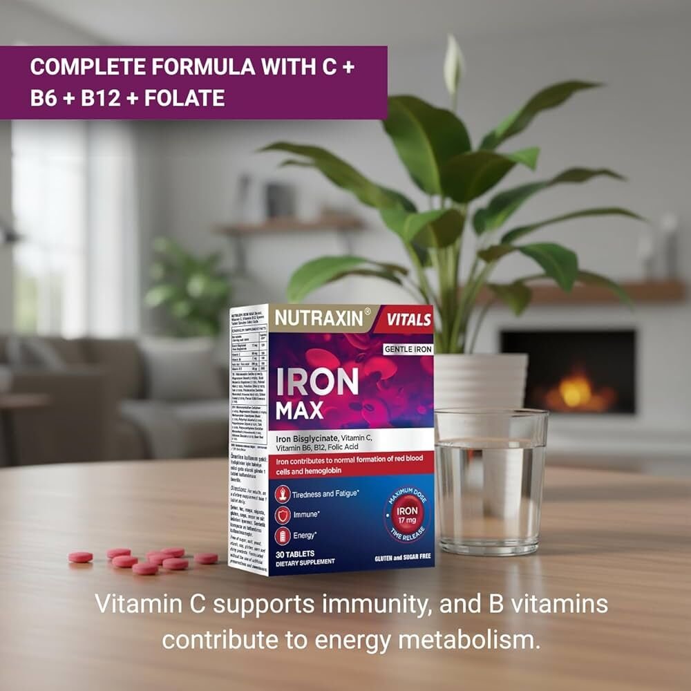 Nutraxin Iron Max 30 Tablet – Demir, C Vitamini, Folik Asit ve B12 Vitamini İçeren Takviye Amazon’un Seçimi