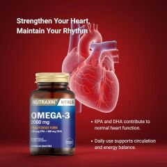 Nutraxin Vitals Omega-3 2000 mg EPA + DHA Balık Yağı içeren Takviye Edici Gıda (1 x 60 kapsül)