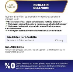 Nutraxin Vitals Selenium (L-Selenomethionine) 100 mcg 100 Kapsül Takviye Edici Gıda