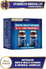 Nutraxin Multi Vitamin Complex Men's | Erkeklere Özel Multivitamin | 14 Vitamin + 7 Mineral + Bitkisel Ekstreler | Zaman Salınımlı | 2.% 50 İndirimli Avantaj Paketi