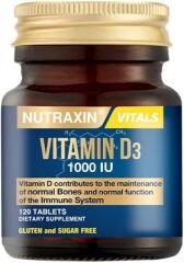 Nutraxin Vitals D3 Vitamin 1000 IU 25 mcg 120 Tablet Takviye Edici Gıda