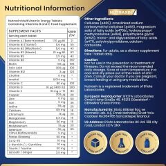 Nutraxin Multivitamin Mineral Energy – Ginseng, CoQ-10, L-Karnitin, Taurin ve 24 Vitamin-Mineral İçeren Enerji Destek Tableti – 60 Tablet – Vegan