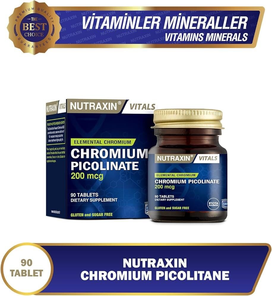 Nutraxin Vitals Chromum Picolinate 200 mcg 90 Tablet Takviye Edici Gıda