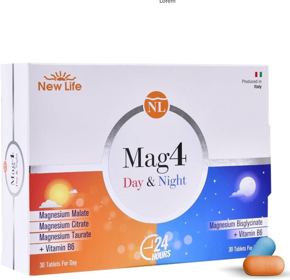 New Life Mag4 Day & Night Magnezyum 60 Tablet Sitrat - Malat - Taurat - Bisglisinat - B6 Vitamini