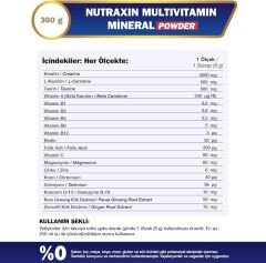 Nutraxin Multivitamin Mineral Complex – 12 Temel Mineral İçeren Günlük Destek – 300g – Vegan – Şekersiz ve Glutensiz