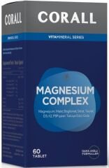 CORALL Magnesium Complex 60 Tablet Magnezyum Malat, Bisglisinat, Sitrat, Taurat, Vit D3, K2, P5P içeren Takviye Edici Gıda