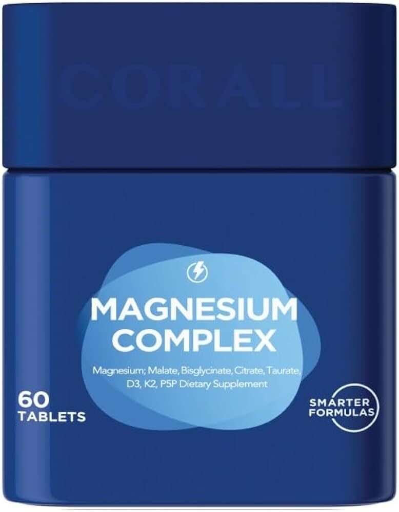 CORALL Magnesium Complex 60 Tablet Magnezyum Malat, Bisglisinat, Sitrat, Taurat, Vit D3, K2, P5P içeren Takviye Edici Gıda