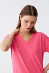 Akbeniz Kadın Kısa Kol Pamuk Penye Pijama Takım Fuşya 4213