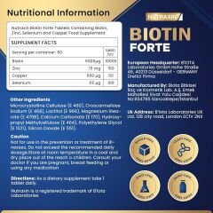 Nutraxin Biotin Forte – 5000 mcg Biotin, Çinko, Bakır ve Selenyum İçeren Saç, Cilt ve Tırnak Destek Tableti – 60 Tablet – Vegan