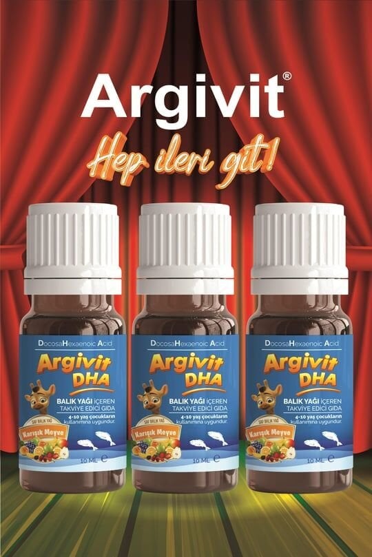 Argivit Argivit DHA 10 ml Damla Balık Yağı İçeren Takviye Edici Gıda 3’lü Paket - Karışık Meyve Aromalı