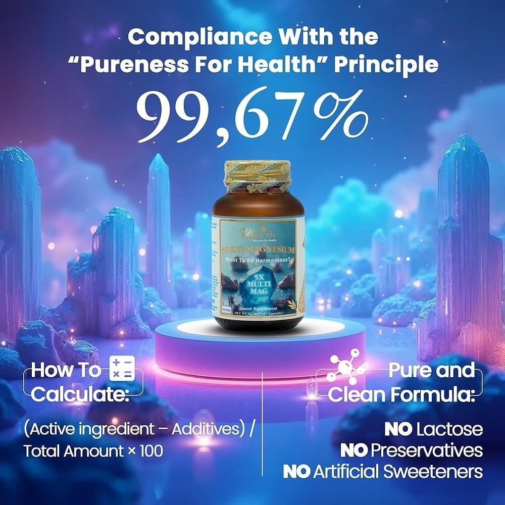 Kiperin 5x Multi Magnezyum Kompleksi Akıllı Takviye | Klinik Olarak Kanıtlanmış | Taurat, Bisglisinat, Malat, Sitrat, L-Threonat + B6 | Uyku, Stres Rahatlatma, Kas, Sinir & Kalp Sağlığı..| 60 Kapsül