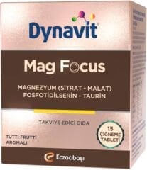 Dynavit Mag Focus 15 Çiğneme Tab - Magnezyum Malat & Sitrat, Fosfotidilserin, B6 & B12 Vitamini - Odaklanma