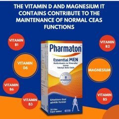 Pharmaton Essential Men 30 Tablet - Magnezyum, Vitamin B, Vitamin D, Multivitamin ve Mineraller