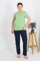 Akbeniz Kadın Kısa Kol Pamuk Penye Pijama Takım Fıstık Yeşili 4215