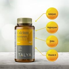 Talya Kalsiyum, Magnezyum, Çinko, Vitamin D İçeren Takviye Edici Gıda - Gıda Takviyesi - 60 Tablet