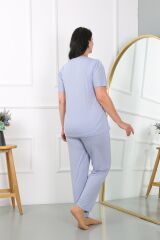 Akbeniz Kadın Büyük Beden  Kısa Kol Penye Pijama Takımı Lila 202405