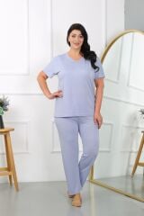 Akbeniz Kadın Büyük Beden  Kısa Kol Penye Pijama Takımı Lila 202405