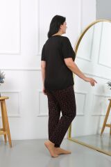 Akbeniz Kadın Büyük Beden  Kısa Kol Penye Pijama Takımı Siyah 202406