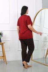 Akbeniz Kadın Büyük Beden  Kısa Kol Penye Pijama Takımı Bordo 202406