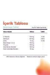 Betamega Betamega Tablet 30 Tablet Betaglukan, Propolis Ekstraktı, C Vitamini, Çinko, Selenyum